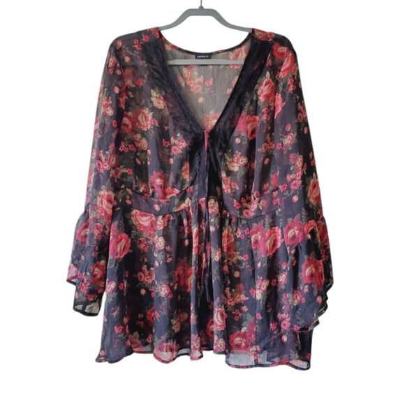 Torrid Black and Red Floral Blouse - Picture 2 of 8